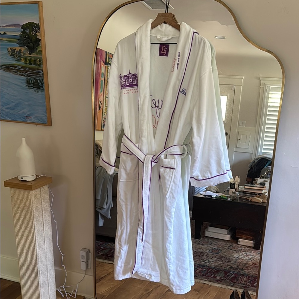 White Robe with Purple Accents - The Lafayette Hotel Bride